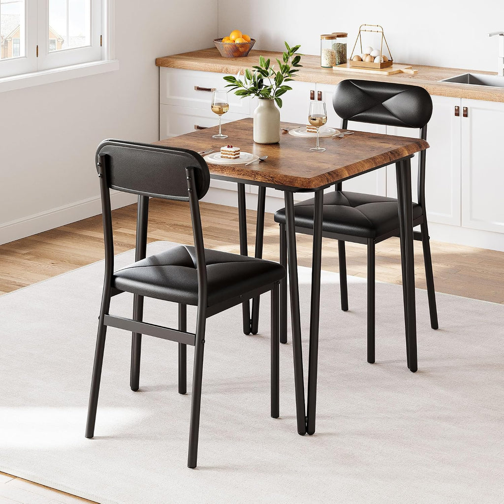 IDEALHOUSE Dining Table Set for 4, Kitchen Table with Upholstered Chairs for Kitchen Room and Small Spaces (Retro, Table with 2 Upholstered Chairs)