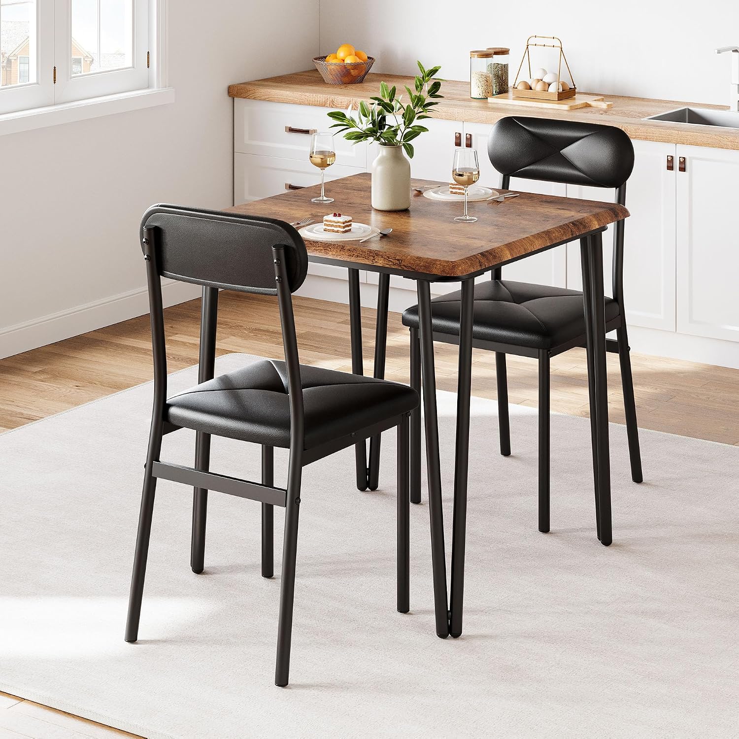 IDEALHOUSE Dining Table Set for 4, Kitchen Table with Upholstered Chairs for Kitchen Room and Small Spaces (Retro, Table with 2 Upholstered Chairs)