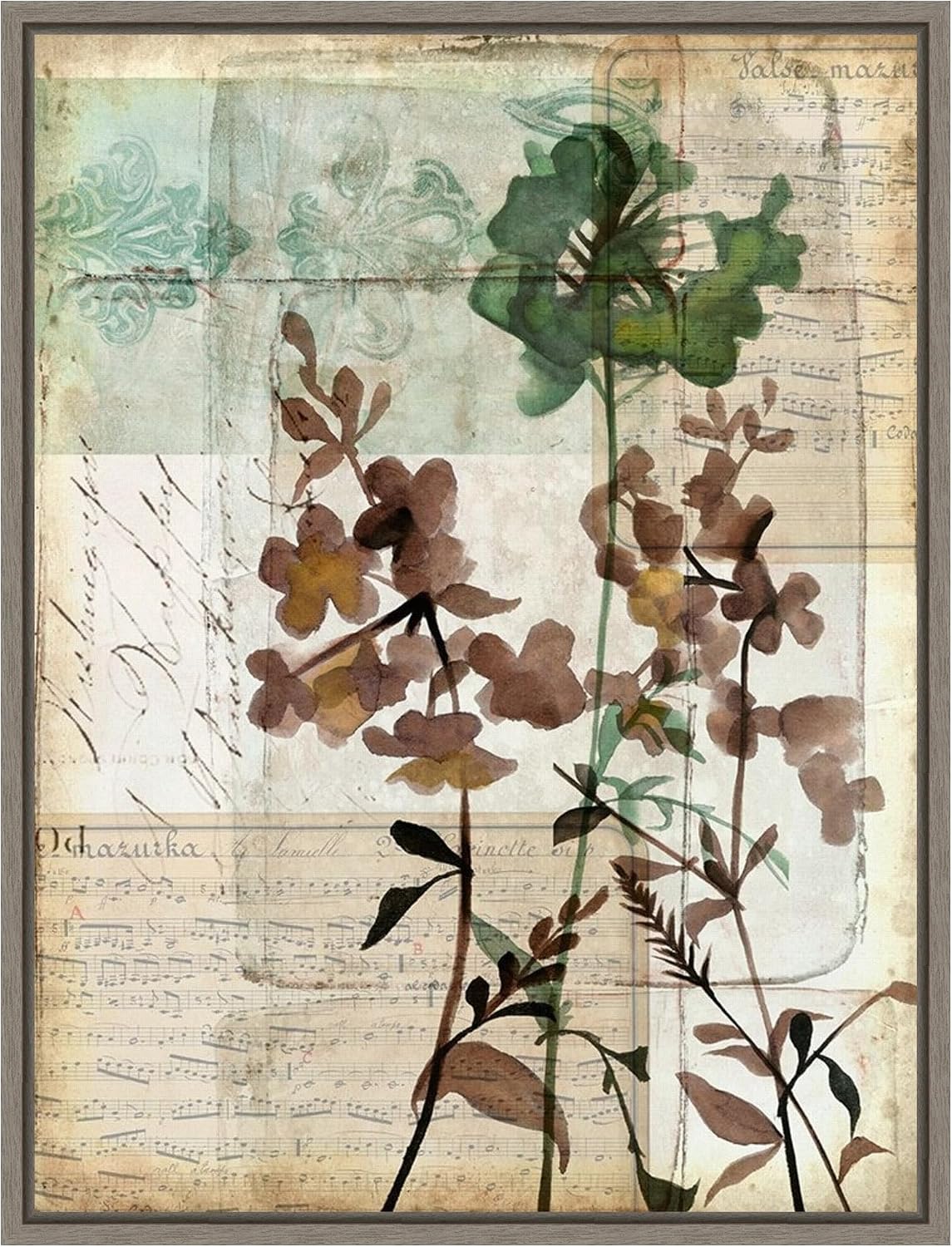 Amanti Art Framed Canvas Wall Art 30x23 Music Box Floral II by Jennifer Goldberger, Framed Wall Art Canvas, Flowers Artwork, Country Rustic Decor, Large Poster Painting for Living Room, Bedroom,