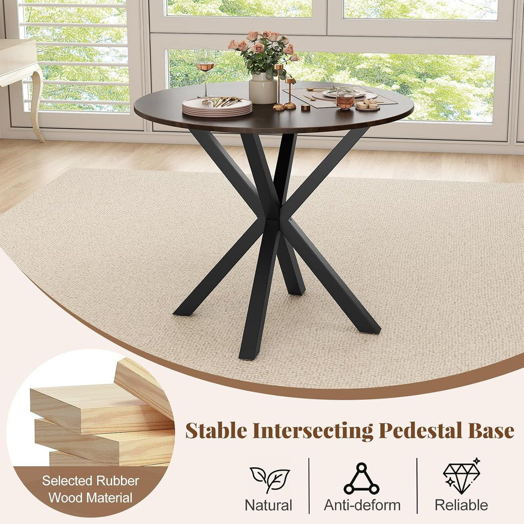 Giantex 36' Round Dining Table for 4, Farmhouse Kitchen Table with Rubber Wood Legs, Adjustable Foot Pads, Dining Room Tables for Dinette, Small Space, Dinner, Living Room, Restaurant, Espresso