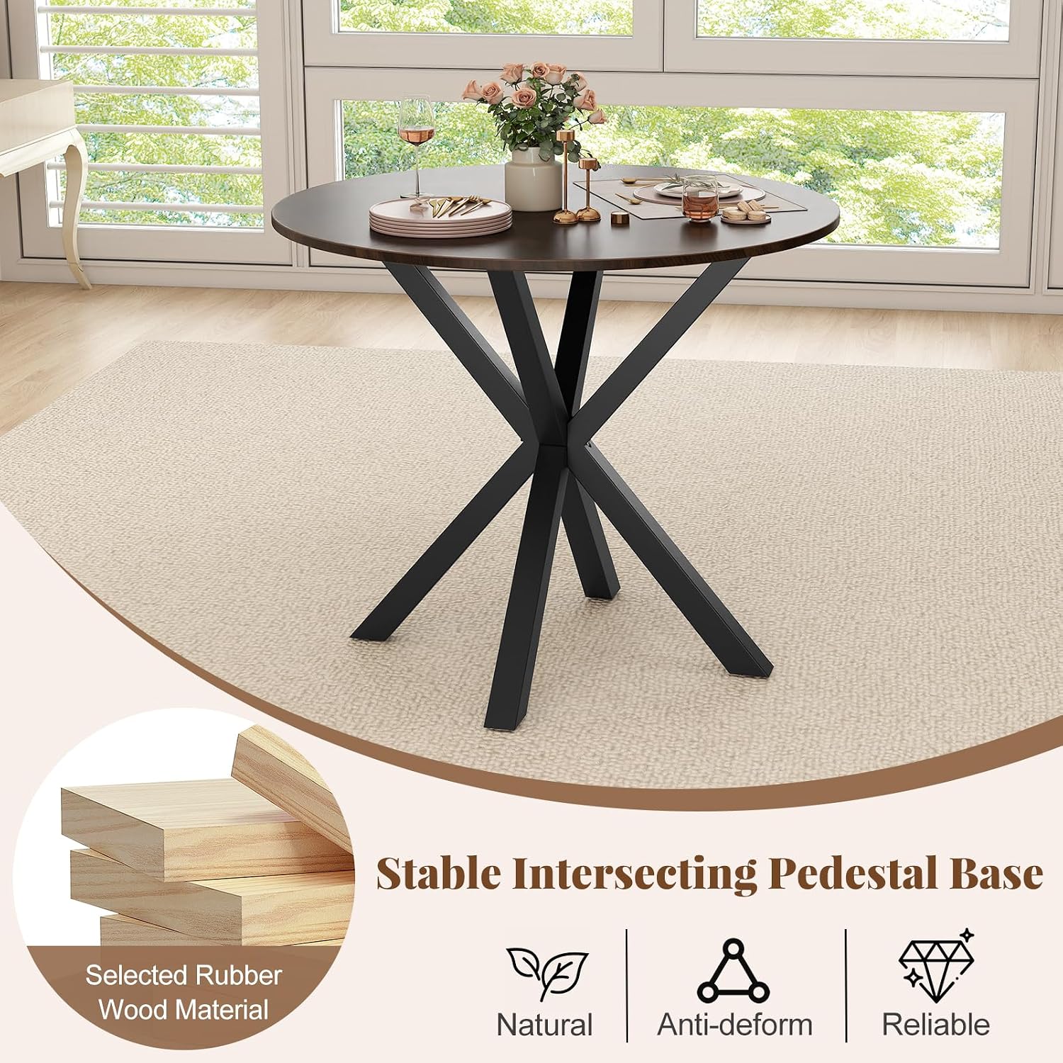 Giantex 36' Round Dining Table for 4, Farmhouse Kitchen Table with Rubber Wood Legs, Adjustable Foot Pads, Dining Room Tables for Dinette, Small Space, Dinner, Living Room, Restaurant, Espresso