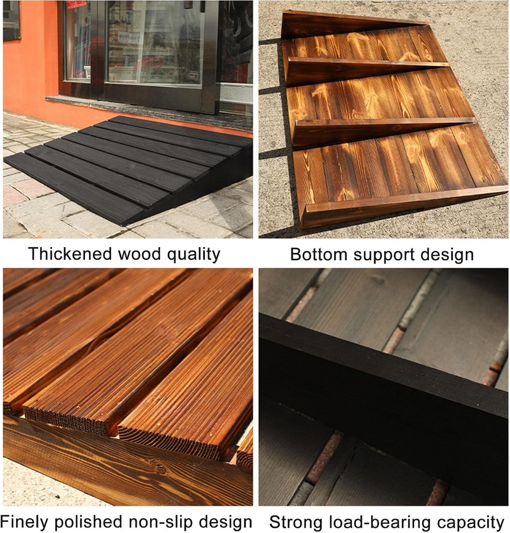 Wooden Threshold Ramp for Smooth Doorway Transitions, Non-Slip Grooves for Safety, Ideal for Home Steps and Sidewalk Curbs