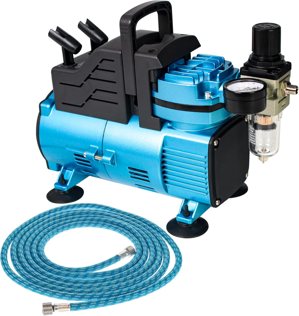 Master Airbrush 1/5 HP Cool Runner Dual Fan Air Compressor Kit Model TC-420 - Professional Single-Piston with 2 Cooling Fans, Longer Running Time without Overheating, Regulator Water Trap Holder