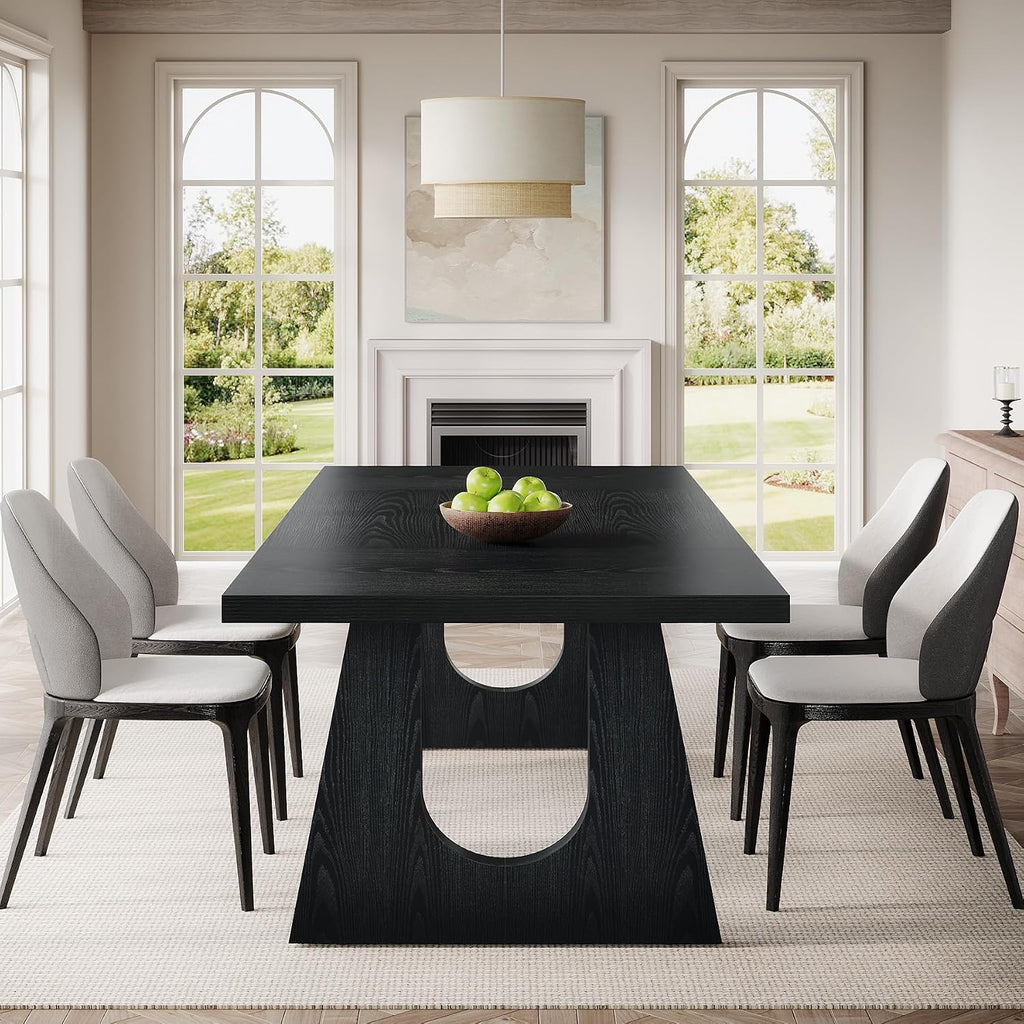 Tribesigns Large Dining Table for 6-8 People, 70.9-Inch Wood Rustic Rectangular Table with Black Wooden Legs, Farmhouse Center Kitchen Table for Dining Room, Living Room, Home Furniture, Black