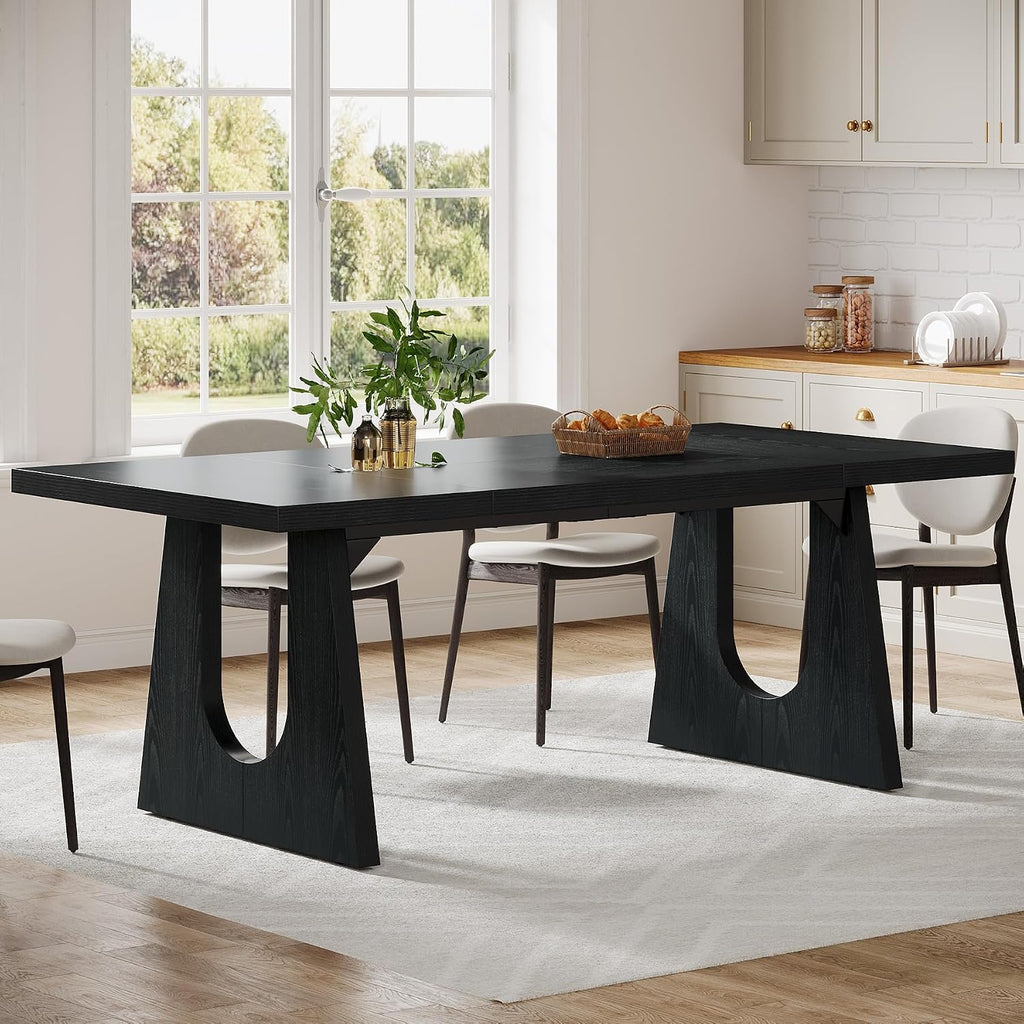 Tribesigns Large Dining Table for 6-8 People, 70.9-Inch Wood Rustic Rectangular Table with Black Wooden Legs, Farmhouse Center Kitchen Table for Dining Room, Living Room, Home Furniture, Black