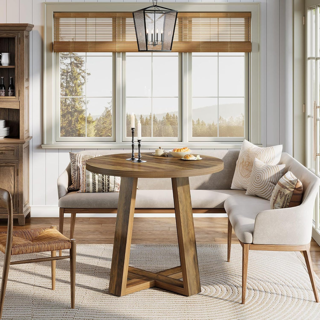 Tribesigns Small Round Dining Table for 2-4 People, 31.5 Inches Farmhouse Kitchen Table for Small Space, Dining Room, Kitchen, Apartment, Rustic Brown