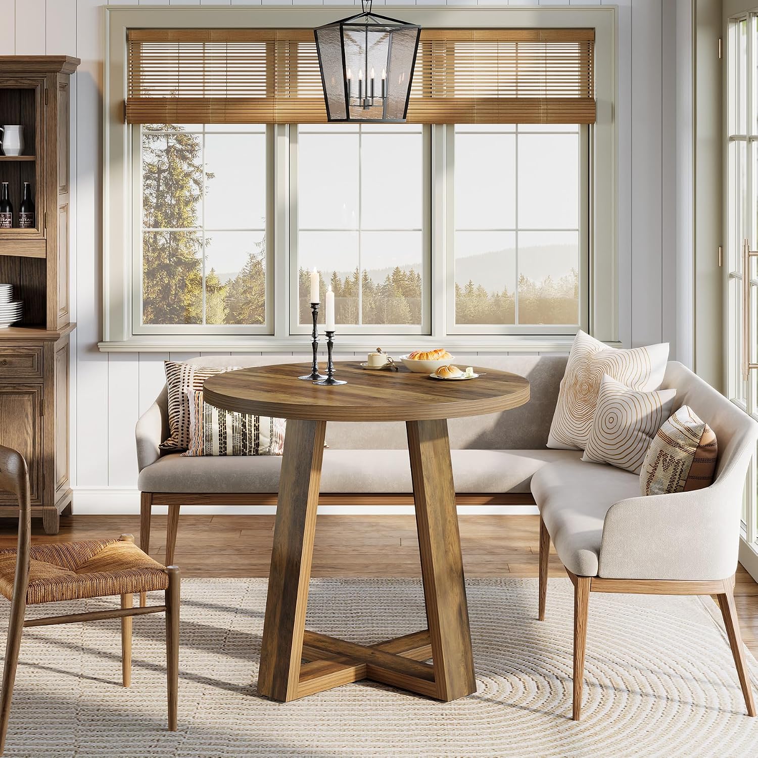 Tribesigns Small Round Dining Table for 2-4 People, 31.5 Inches Farmhouse Kitchen Table for Small Space, Dining Room, Kitchen, Apartment, Rustic Brown