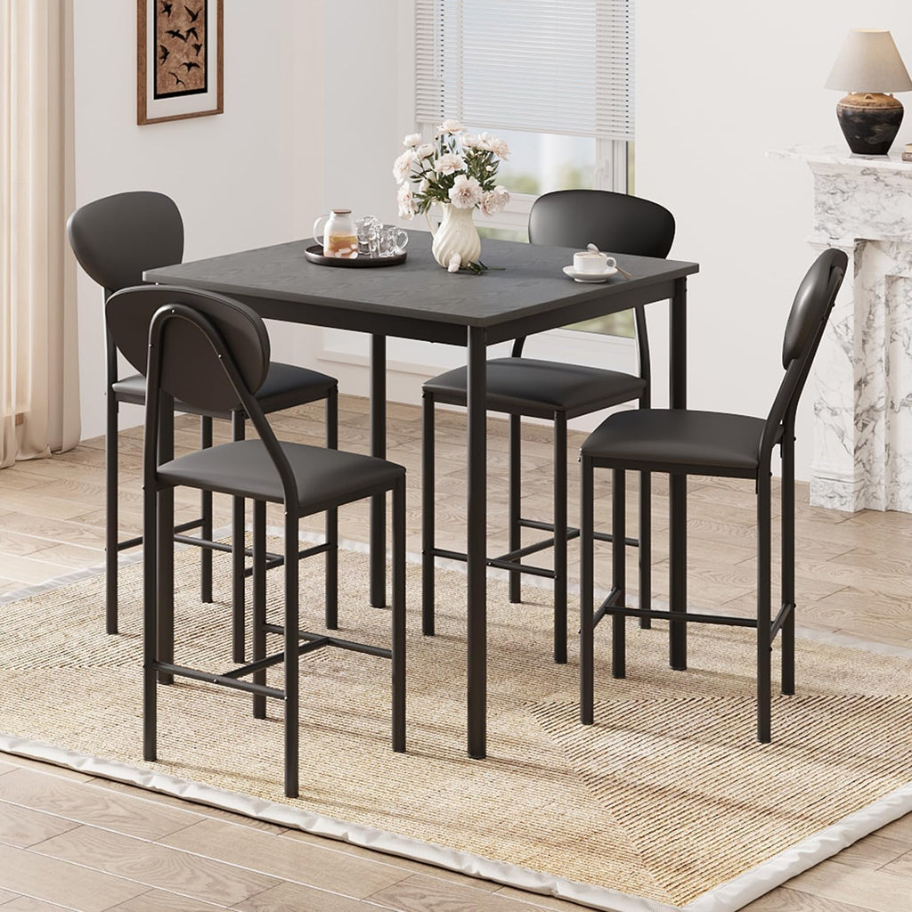 EROMMY Dining Table Set for 4, Modern Kitchen Table and Chairs with PU Leather Upholstery, Wood Dining Table with Chairs for Small Space, Dining Room, Gray