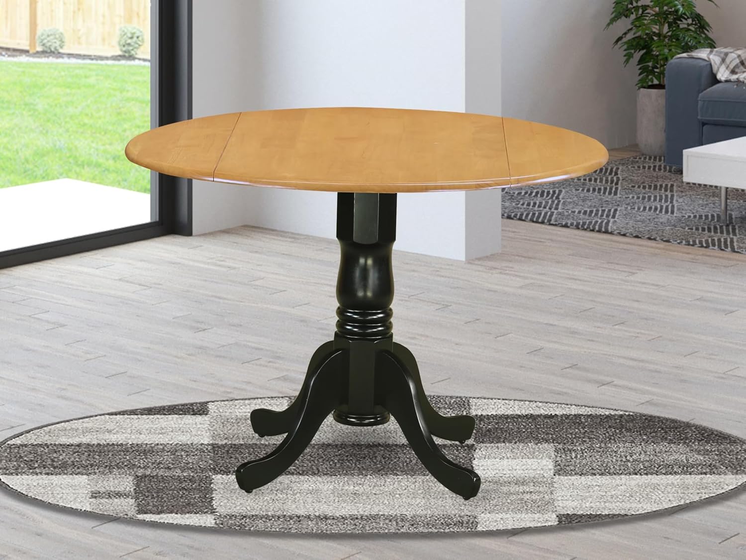 East West Furniture DLT-OBK-TP Dublin Kitchen Table - a Round Dining Table Top with Dropleaf & Pedestal Base, 42x42 Inch, Oak & Black