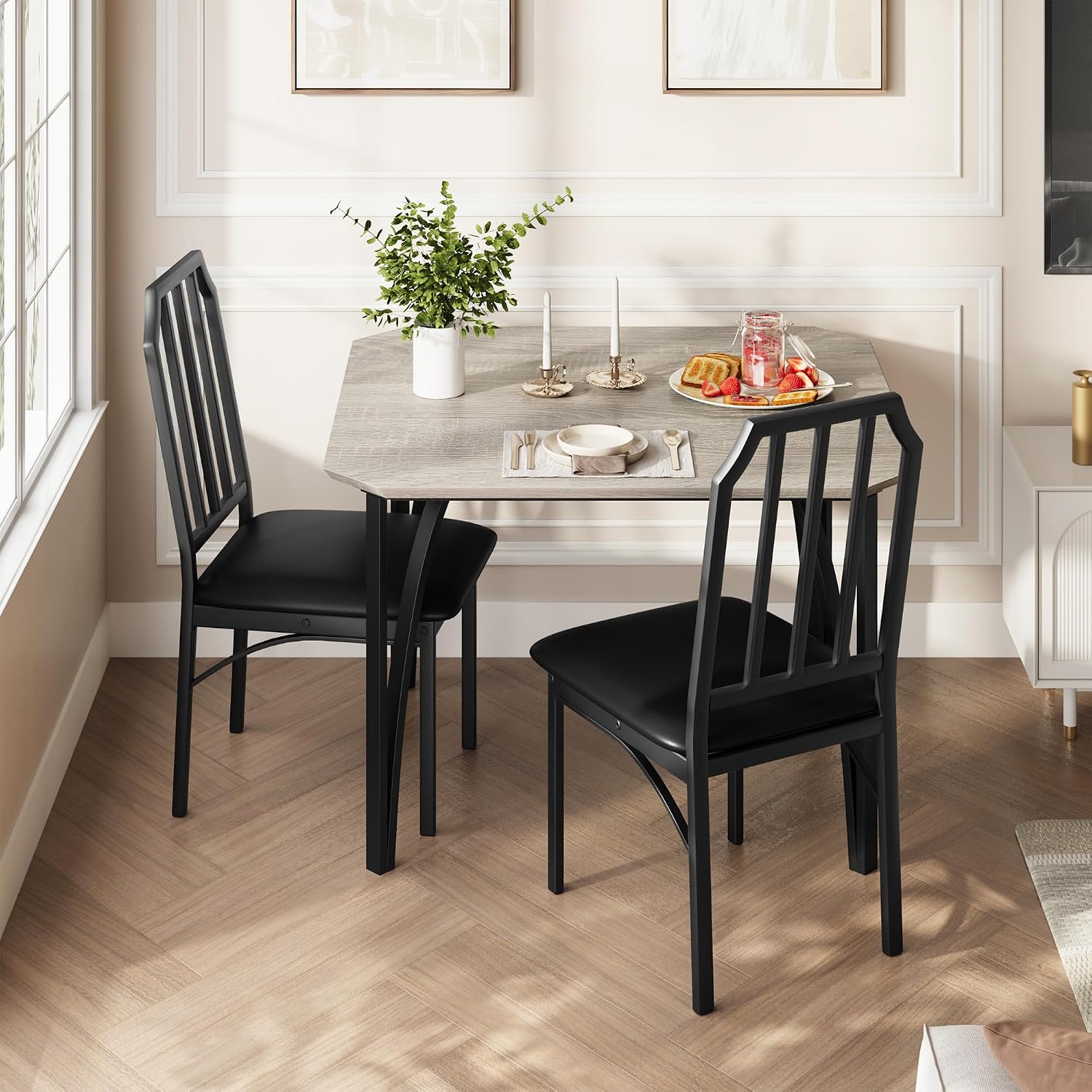 IDEALHOUSE Dining Table Set for 2, Kitchen Table Set of 2 with Upholstered Cushion Chairs, Dining Room Table Set with Kitchen Chairs, Easy to Assemble, Suitable for Apartment - (Gray)