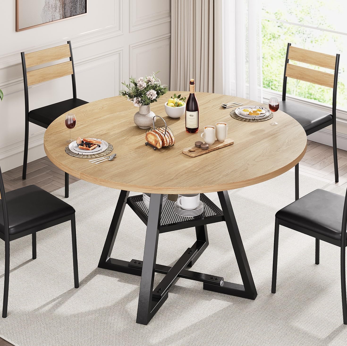 Jocoevol Round Dining Table,Kitchen Dining Room Circle Dinner Pedestal Table,Space Saving Wood Kitchen & Dining Room Furniture (Natual Wood, 42In)
