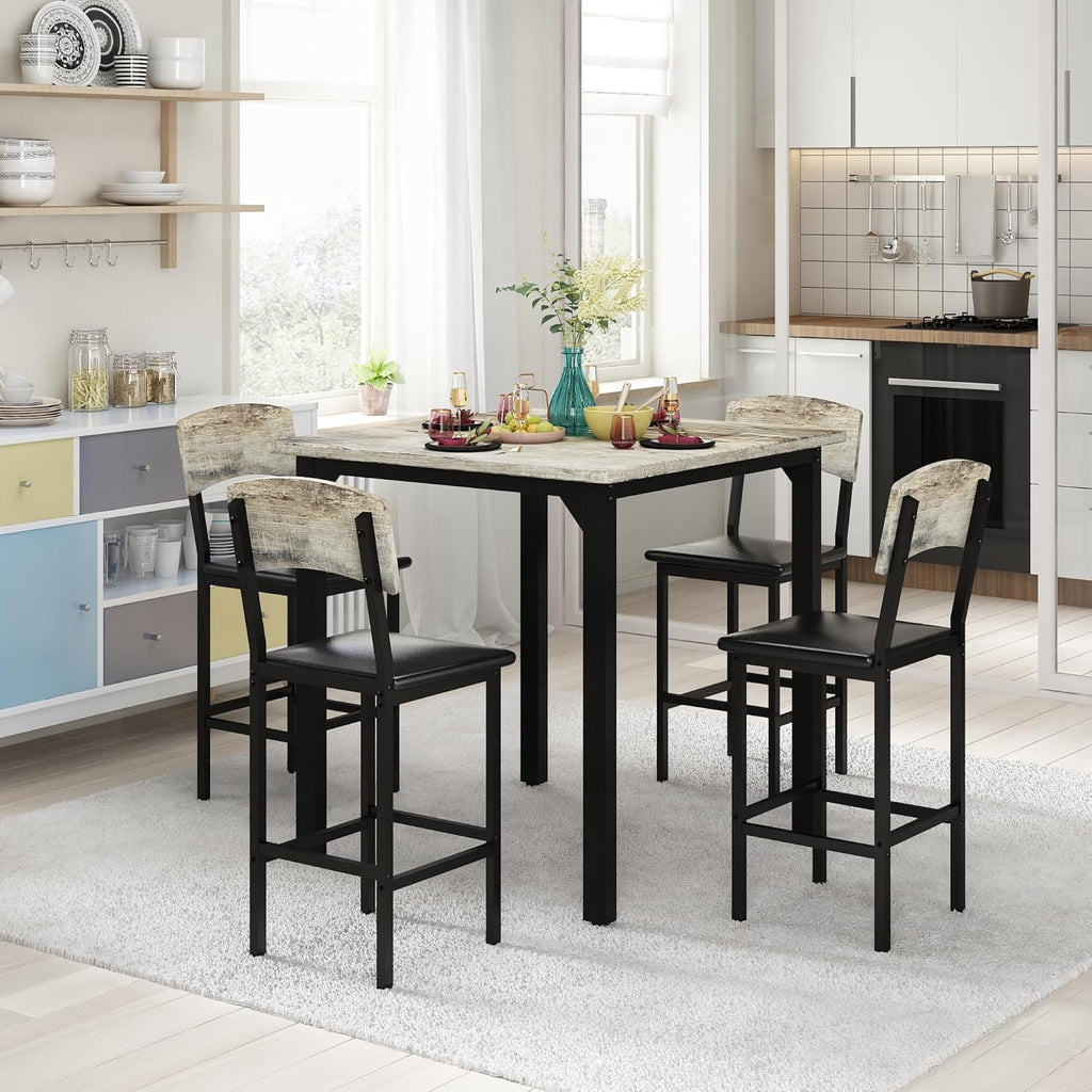 AWQM 5-Piece Dining Table Set, Dining Table Set for 4, Counter Height Table & 4 Bar Stools, Modern Kitchen Dining Set, with Upholstered Chairs, Compact Dining Set for Small Spaces, Gray