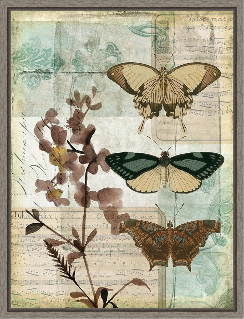 Amanti Art Framed Canvas Wall Art 24x18 Music Box Butterflies II by Jennifer Goldberger, Framed Wall Art Canvas, Animals Artwork, Country Rustic Decor, Medium Poster Painting for Living Room, Bedroom