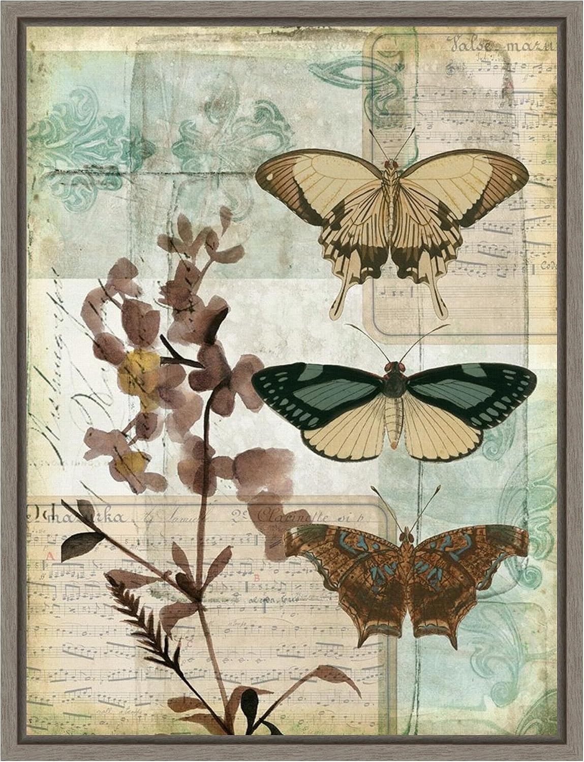 Amanti Art Framed Canvas Wall Art 24x18 Music Box Butterflies II by Jennifer Goldberger, Framed Wall Art Canvas, Animals Artwork, Country Rustic Decor, Medium Poster Painting for Living Room, Bedroom