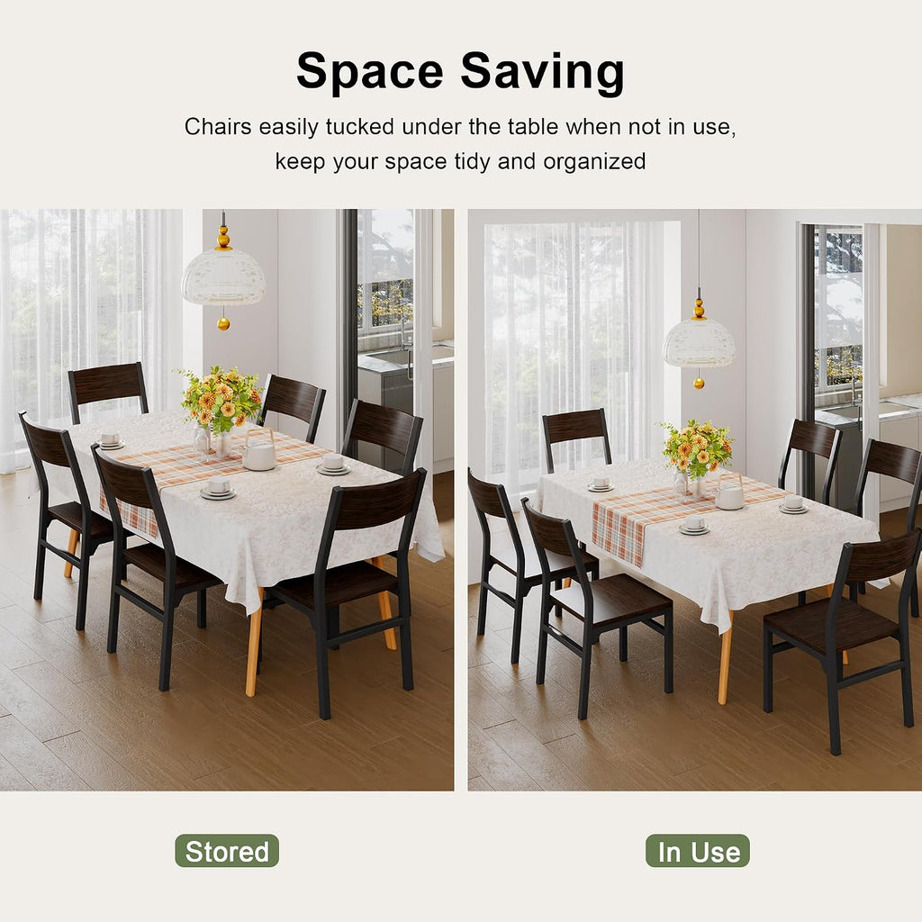Feonase Dining Chairs Set of 6, Modern Kitchen Chairs with Ergonomic Backrest, MDF Board and Metal Legs, Dinner Chairs for Dining Room, Kitchen and Living Room, Espresso