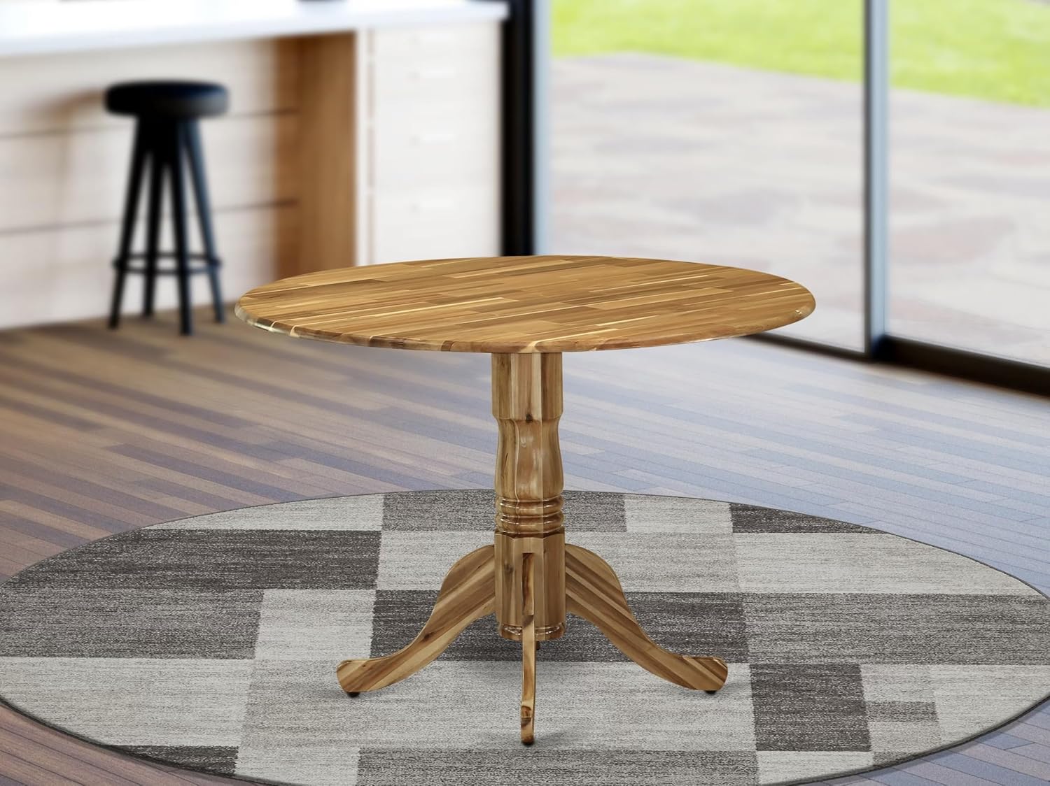 East West Furniture DLT-ANA-TP Dublin Modern Dining Table - a Round Kitchen Table Top with Dropleaf & Pedestal Base, 42x42 Inch, Natural