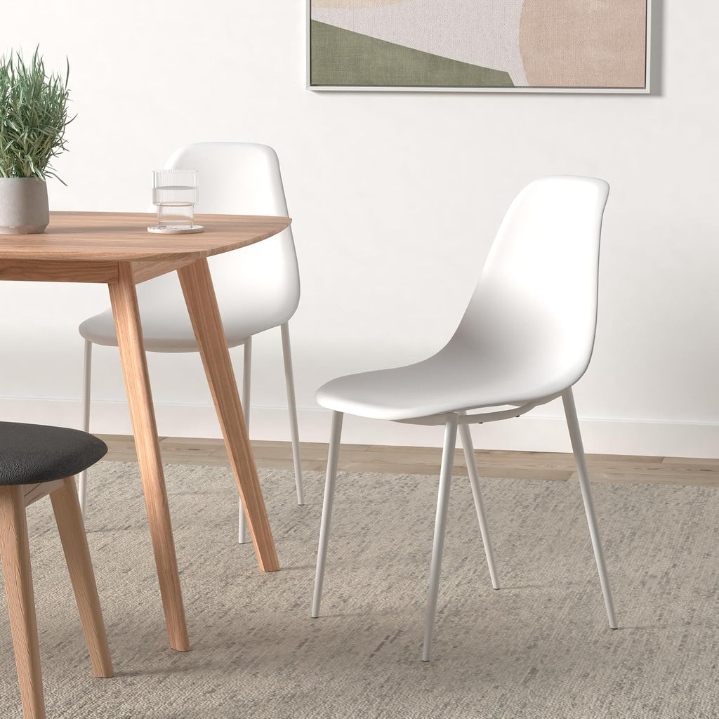 POLY & BARK Isla Modern Dining Chairs Set of 4 – Mid Century Modern Plastic Dining Chair with Metal Legs – Kitchen & Dining Room Chairs – Indoor/Outdoor – White