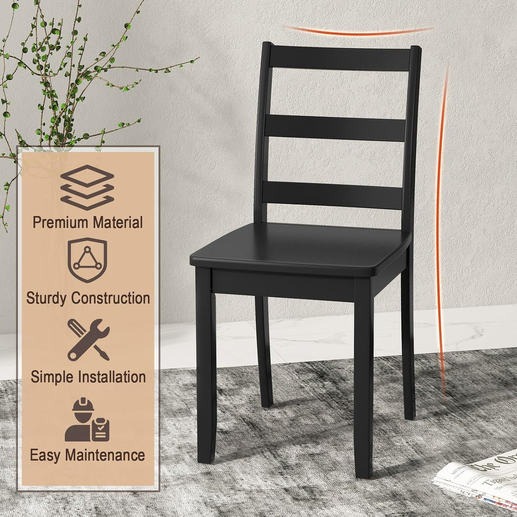 Giantex Wood Dining Chairs Set of 4 Black- Wooden Armless Kitchen Chairs with Solid Rubber Wood Legs, Non-Slip Foot Pads, Max Load 400 Lbs, Farmhouse Style High Ladder Back Wooden Dining Room Chairs