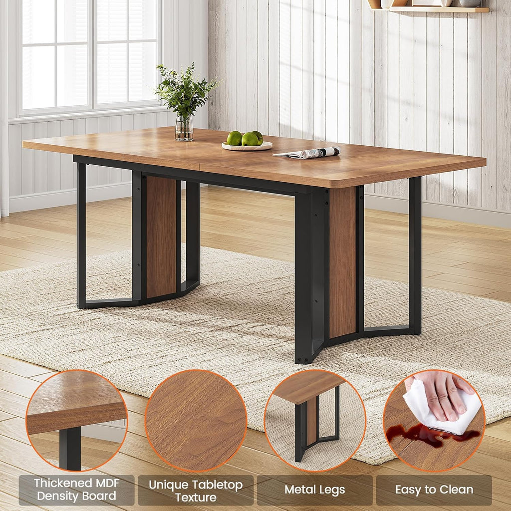 Itaar 5-Piece Dining Table Set for 4-6 People, 63' Extendable Kitchen Table and 4 Cushion Chairs, Dining Room Table with MDF Board & Metal Frame for Small Space, Easy Clean, Brown