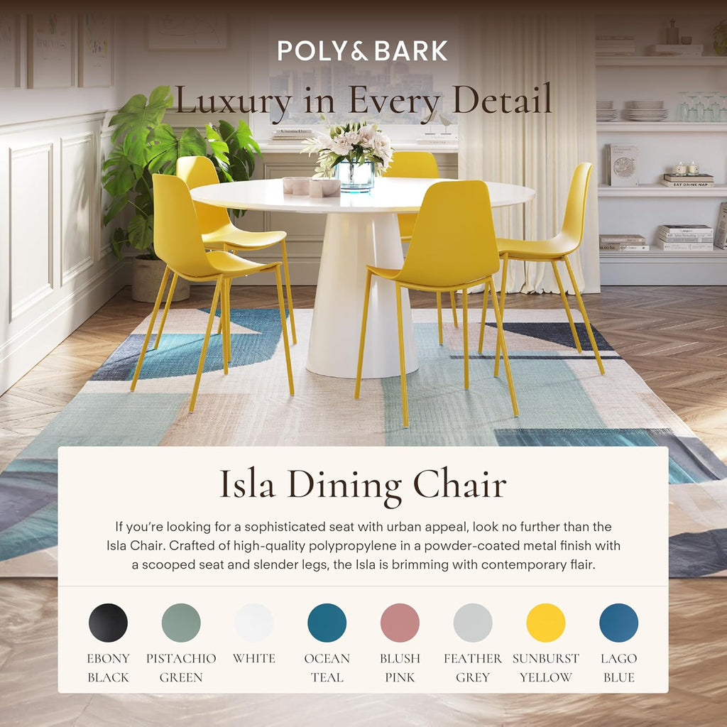 Poly & BARK Isla Modern Kitchen Chairs Set of 4 - Plastic Dining Chair with Metal Legs - Quick Assembly Simple Cafe Chairs Plastic for Indoor or Outdoor - Sunburst Yellow