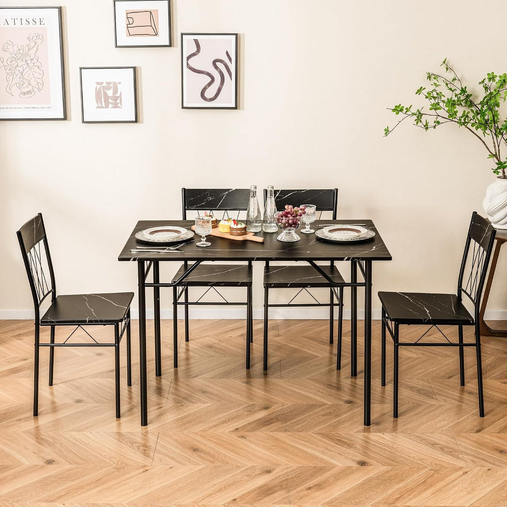 GOFLAME 5-Piece Dining Table Set for 4, Modern Kitchen Table and 4 Chairs with Metal Frame, Space-Saving Dinette Set for Dining Room, Living Room, Breakfast Nook, Small Space, Black