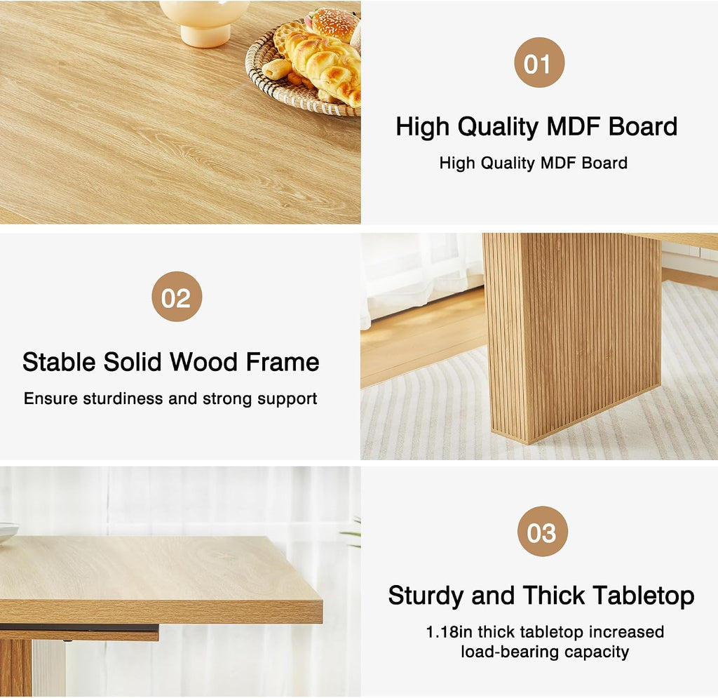 weselon 78 Inch Dining Table for 6 8 10, Modern Farmhouse Rectangular Kitchen Table, Long Dining Room Tables with Wood Strip Base for Kitchen Living Room (Natural)