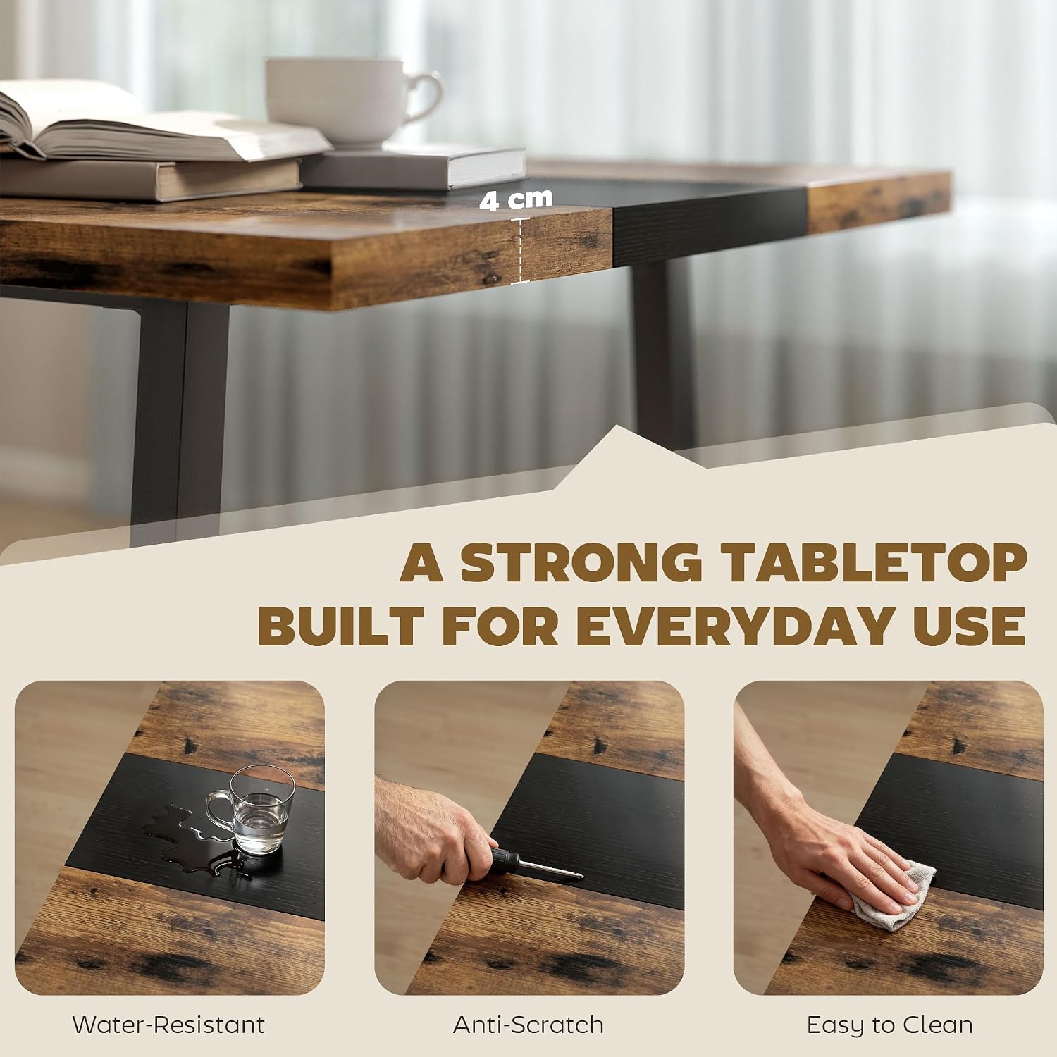 HOMCOM Industrial Dining Table for 8 People, 70.9' Long Rectangular Kitchen Table with Large Tabletop and Steel Legs for Dining Room, Rustic Brown