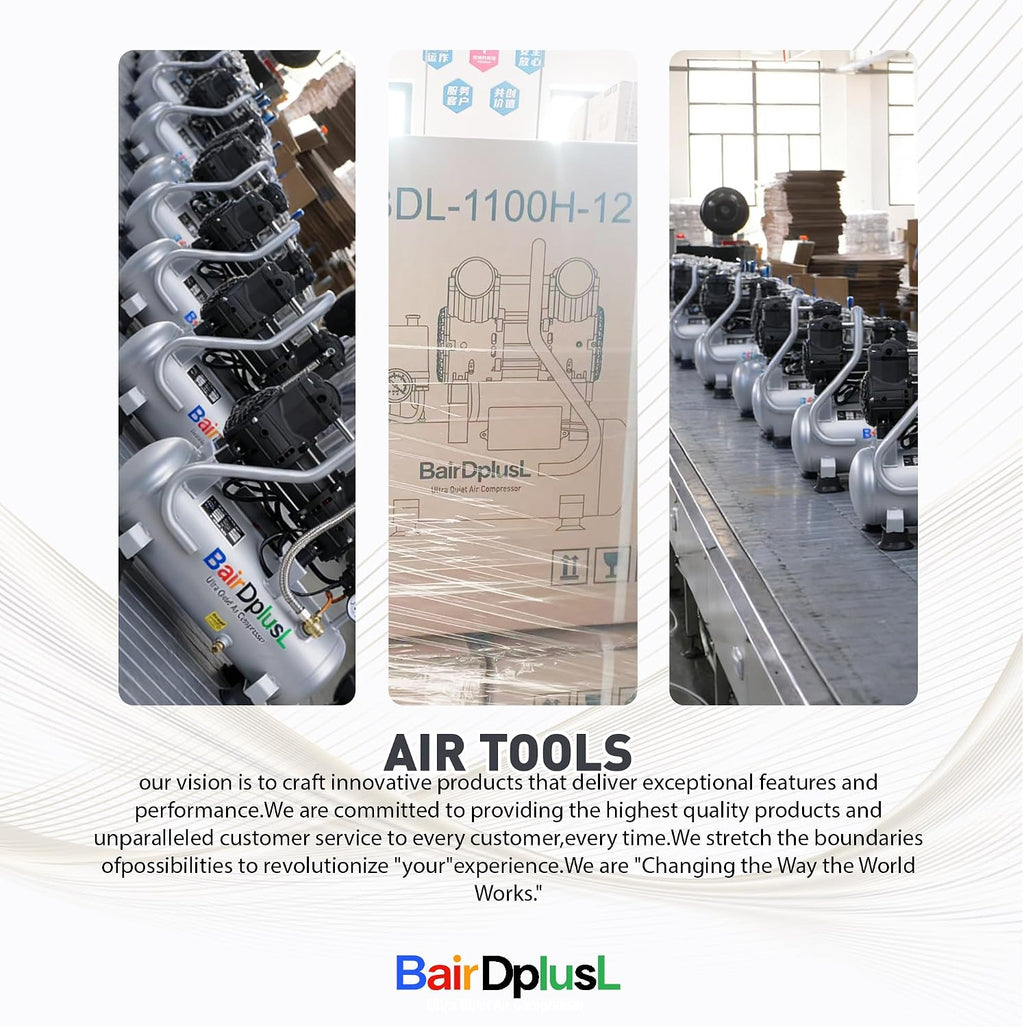 BairDplusL 3.2 Gallon Ultra Quiet Air Compressor 110V/60Hz 1.5HP 8.8CFM, MAX 115PSI Steel Tanks Oil-Free 70dB Noise Level Light & Quiet Portable Air Compressor for Auto Repair Spray Painting