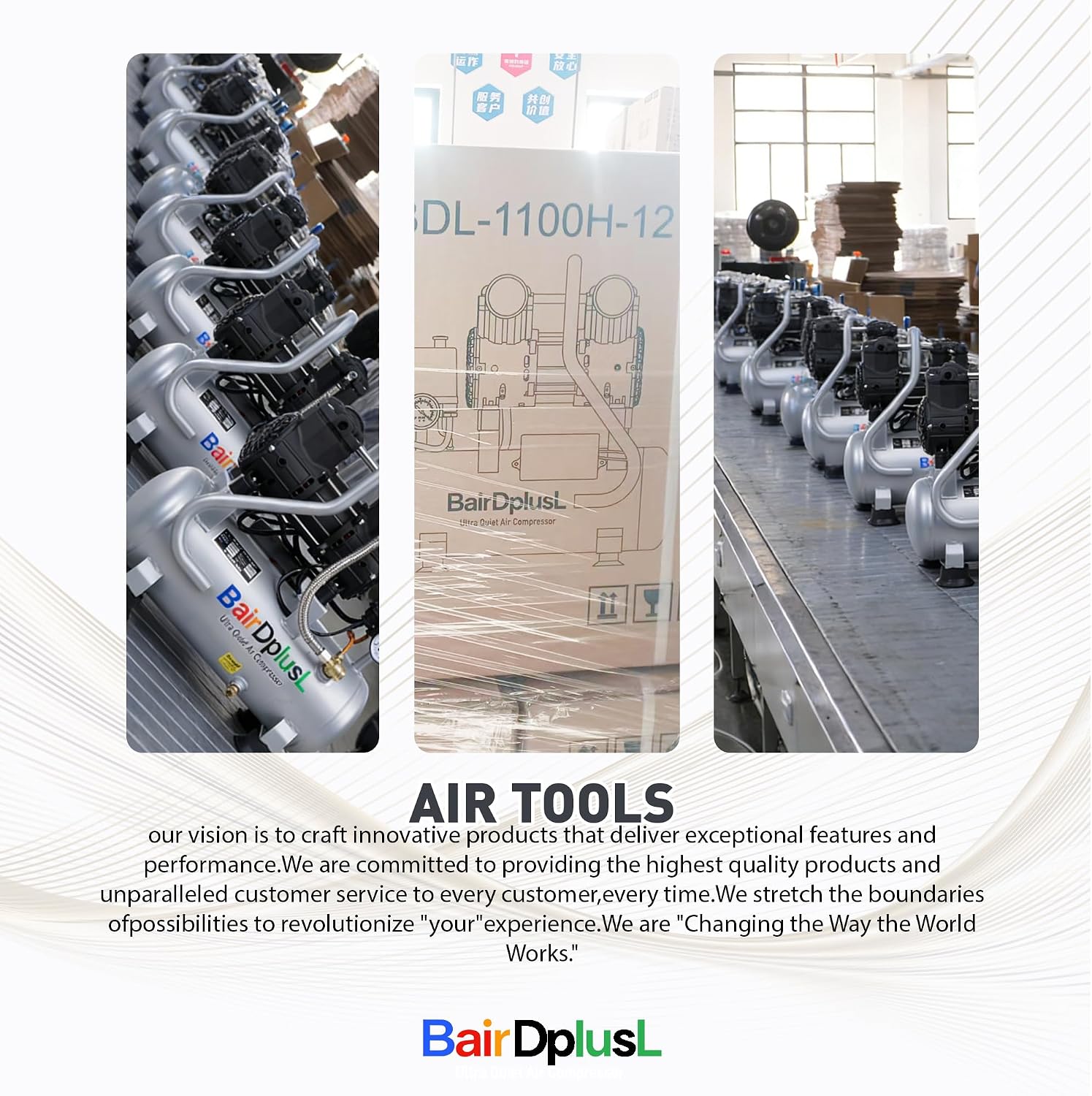 BairDplusL 3.2 Gallon Ultra Quiet Air Compressor 110V/60Hz 1.5HP 8.8CFM, MAX 115PSI Steel Tanks Oil-Free 70dB Noise Level Light & Quiet Portable Air Compressor for Auto Repair Spray Painting