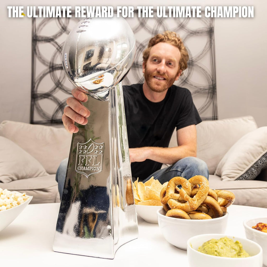 Spire Designs Lifesize Fantasy Football Trophy - Chrome Replica Championship Trophy - First Place Winner Award for League - Real Size Football Award