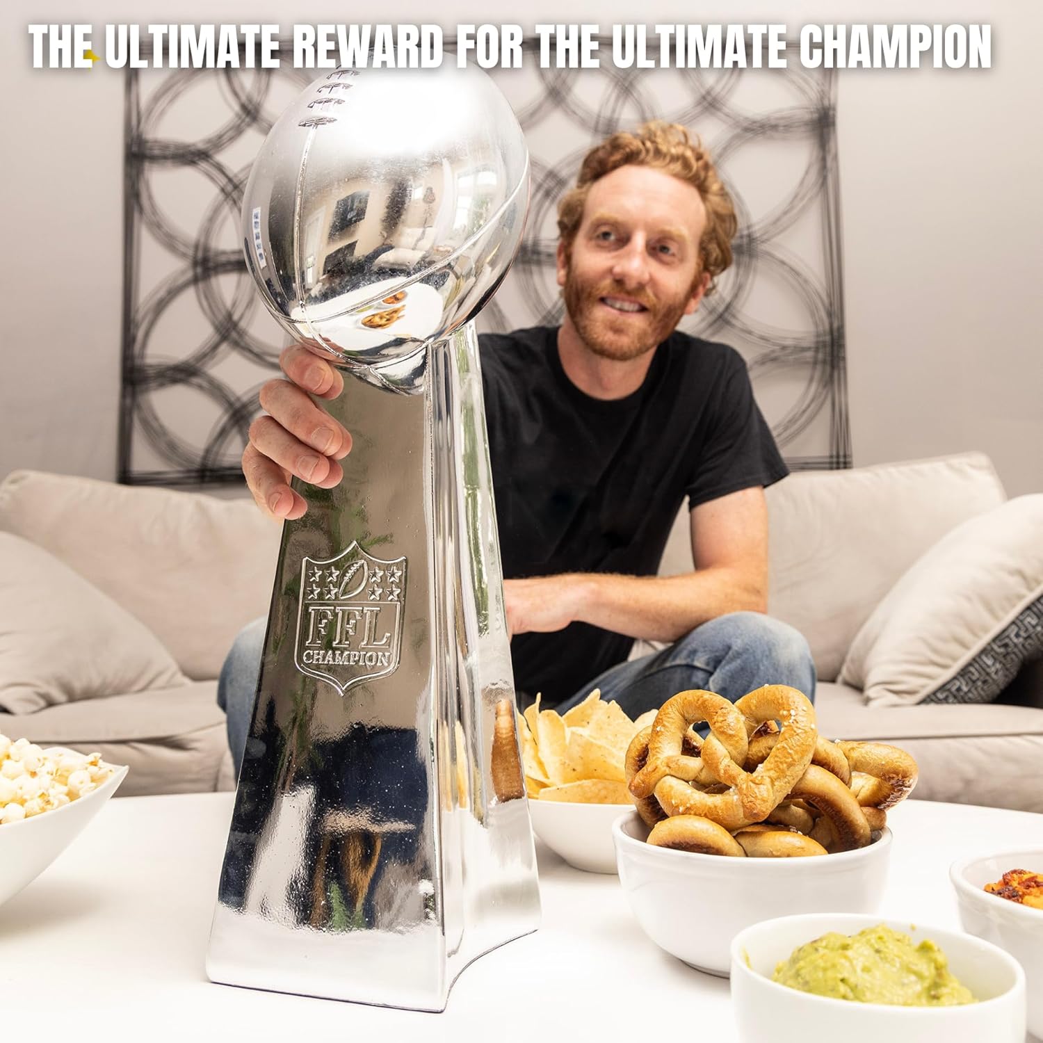 Spire Designs Lifesize Fantasy Football Trophy - Chrome Replica Championship Trophy - First Place Winner Award for League - Real Size Football Award