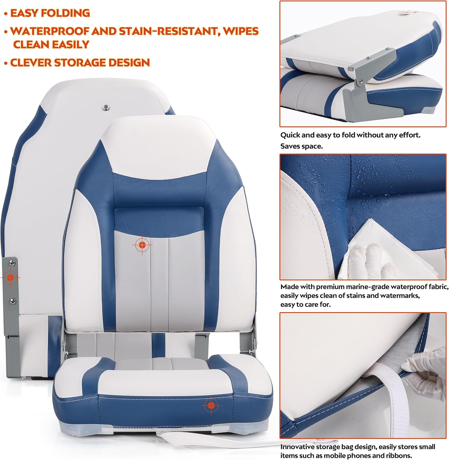 NORTHCAPTAIN S1 Deluxe A Pair of Marine High Back/Low Back Folding Fishing Boat Seat for Fishing, Bass/Jon/Pontoon Boat Chairs, 4 Mounting Screws Included