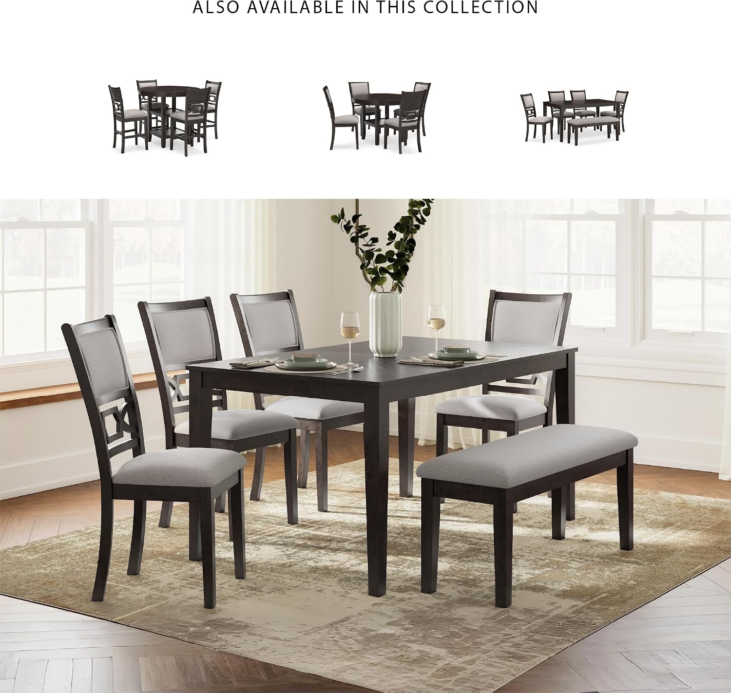 Signature Design by Ashley Langwest Dining Room Table Set, 4 Upholstered Chairs and Bench, Seats 6, Cushioned Seats, Wood, Cherry Brown
