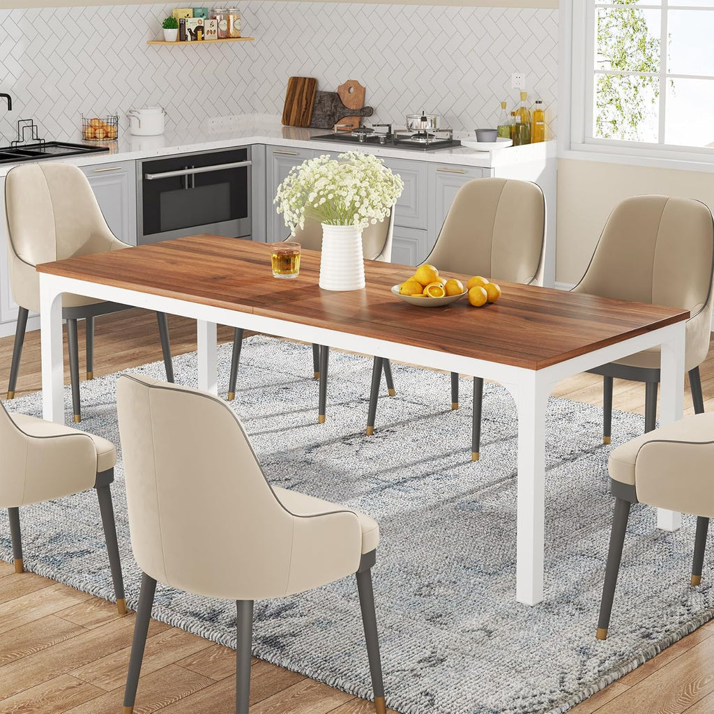 Tribesigns 78-Inch Long Dining Table for 6-8 People, Narrow Rectangular Dinner Table, 8 Seat Rustic Wood Kitchen Furniture for Dining Room (Only Table) (Walnut)