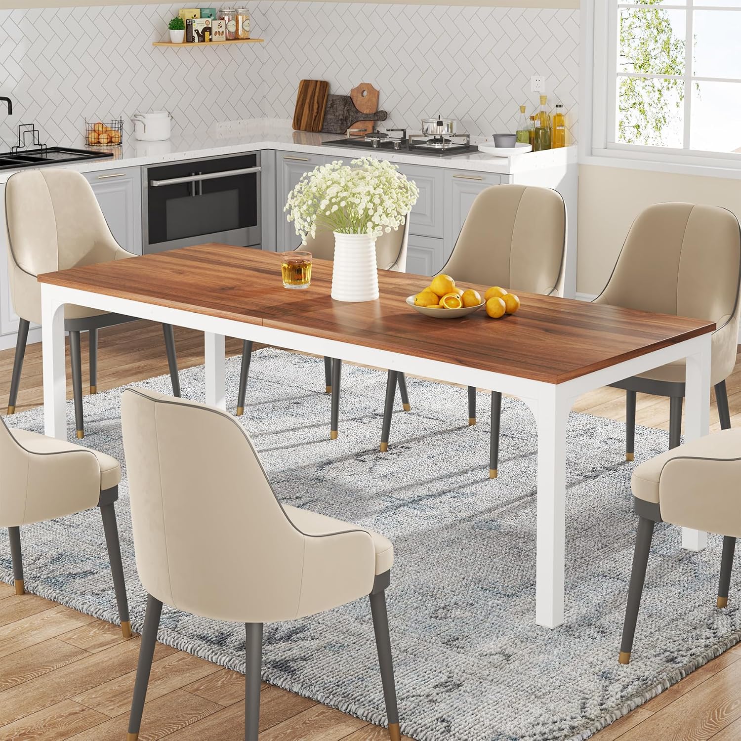 Tribesigns 78-Inch Long Dining Table for 6-8 People, Narrow Rectangular Dinner Table, 8 Seat Rustic Wood Kitchen Furniture for Dining Room (Only Table) (Walnut)