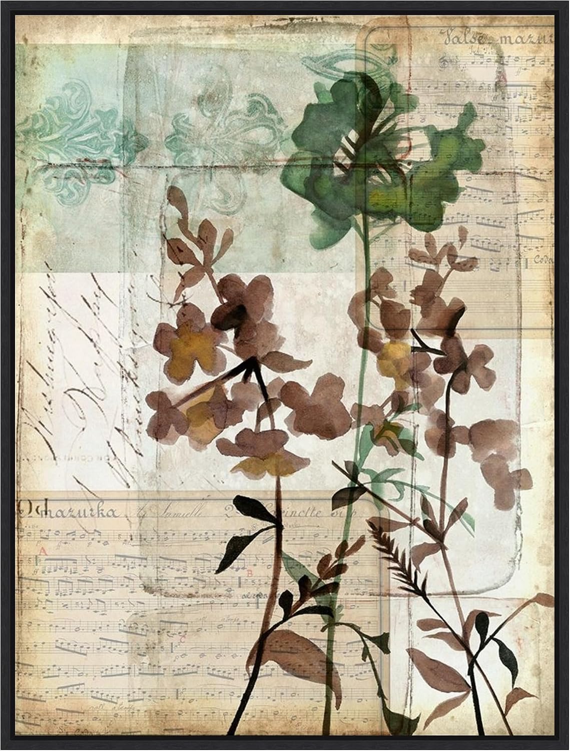 Amanti Art Framed Canvas Wall Art 42x32 Music Box Floral II by Jennifer Goldberger, Framed Wall Art Canvas, Flowers Artwork, Modern Decor, Oversize Poster Painting for Living Room, Bedroom, Bathroom,