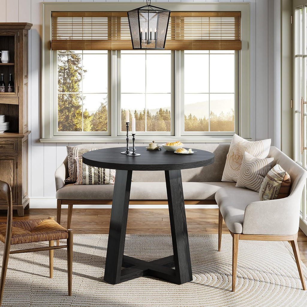 Tribesigns Small Round Dining Table for 2-4 People, 31.5 Inches Farmhouse Kitchen Table for Small Space, Dining Room, Kitchen, Apartment, Black