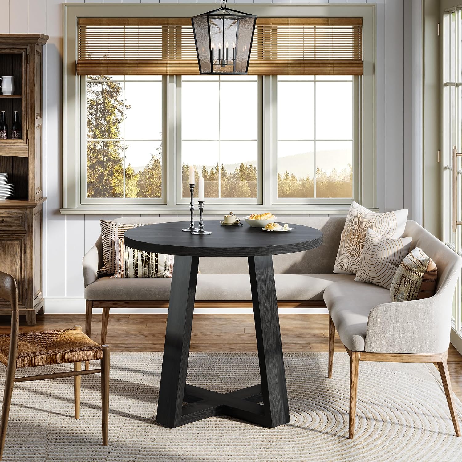 Tribesigns Small Round Dining Table for 2-4 People, 31.5 Inches Farmhouse Kitchen Table for Small Space, Dining Room, Kitchen, Apartment, Black