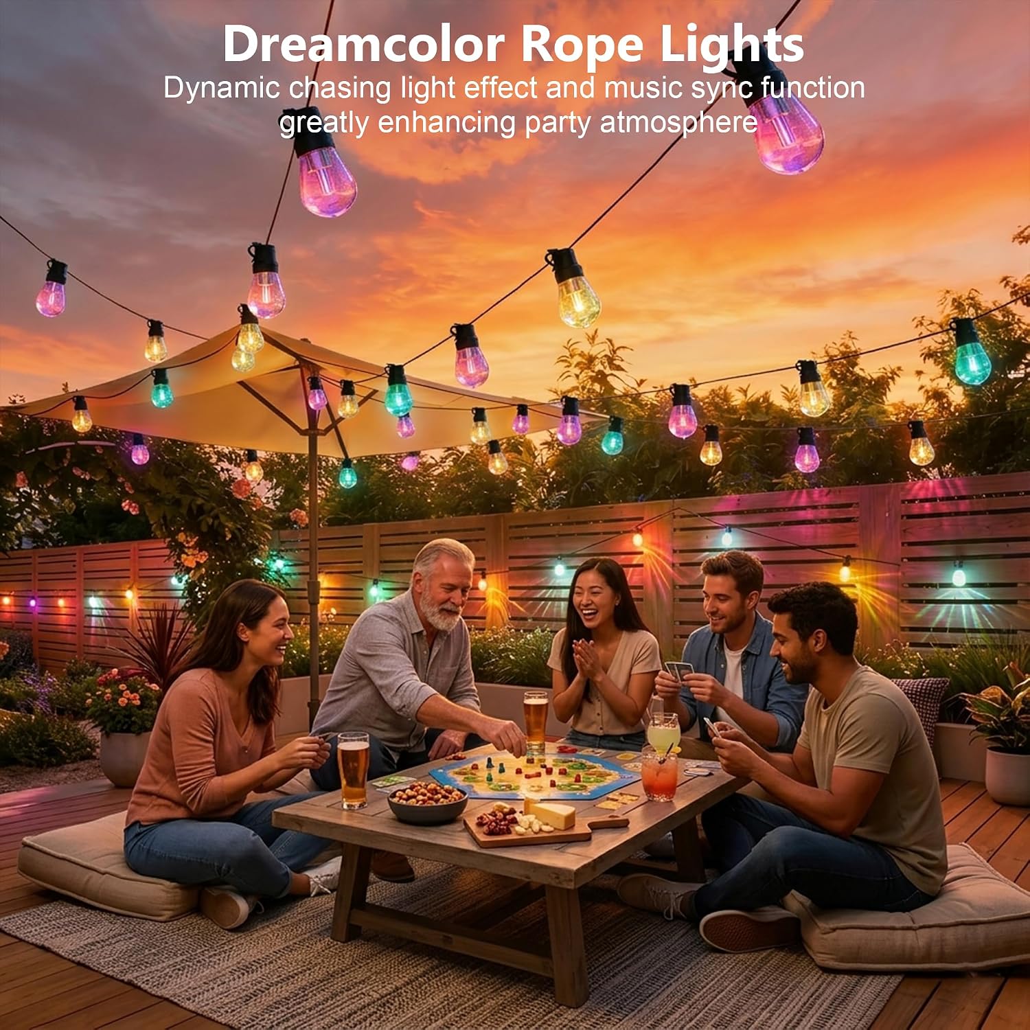 Beizelte Outdoor String Lights, 400FT RGB+IC Outside Light Dimmable Shatterproof LED Bulbs, IP67 Waterproof Chasing Effect Lighting DreamColor Patio Strip Lights for Backyard, Balcony, Outdoor Living