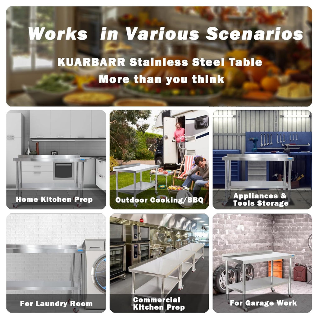 KUARBARR Stainless Steel Table 30 x 18 Inch, Stainless Table for Prep & Work, Commercial NSF Metal Table for Restaurant Kitchen Garage
