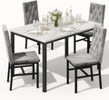 Hooseng Dining Table Set for 4, Faux Marble Small Kitchen Table Chairs Set of 4 with Luxurious Button Tufted Dinner Chairs for Kitchen and Dining (Beige)
