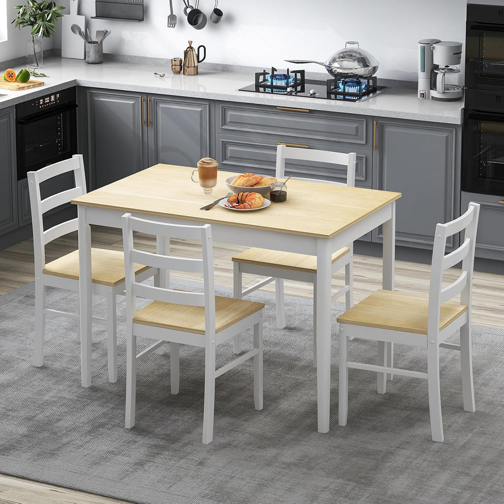 Giantex 5-Piece Dining Table Set for 4, 45' Rectangular Kitchen Table and Chairs Set with Solid Rubber Wood Legs, Space Saving Dinette Set for Small Space, Breakfast Nook, Restaurant (Beige)