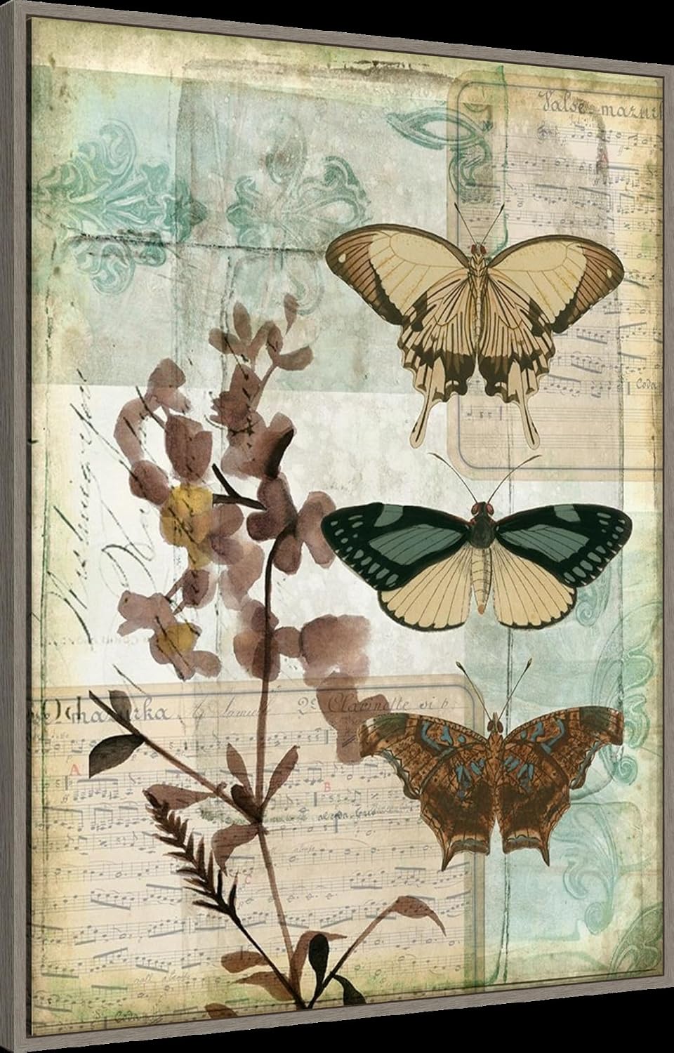 Amanti Art Framed Canvas Wall Art 42x32 Music Box Butterflies II by Jennifer Goldberger, Framed Wall Art Canvas, Animals Artwork, Country Rustic Decor, Oversize Poster Painting for Living Room,