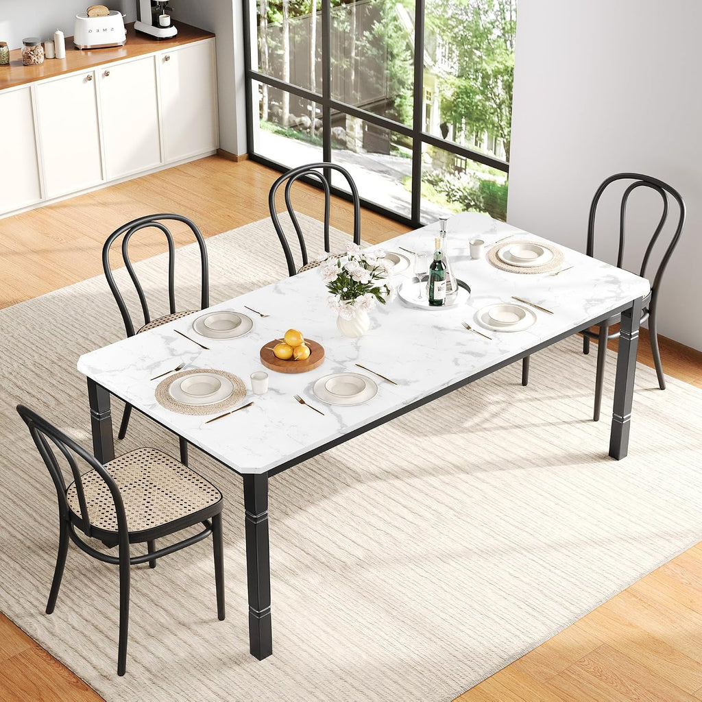 Garvee 78 in Large Industrial Dining Table for 6-8, Kitchen Table with Heavy Duty Metal Legs, Wood Desk with Chamfer Corner for Dining Room, Kitchen, Living Room, Easy Assembly