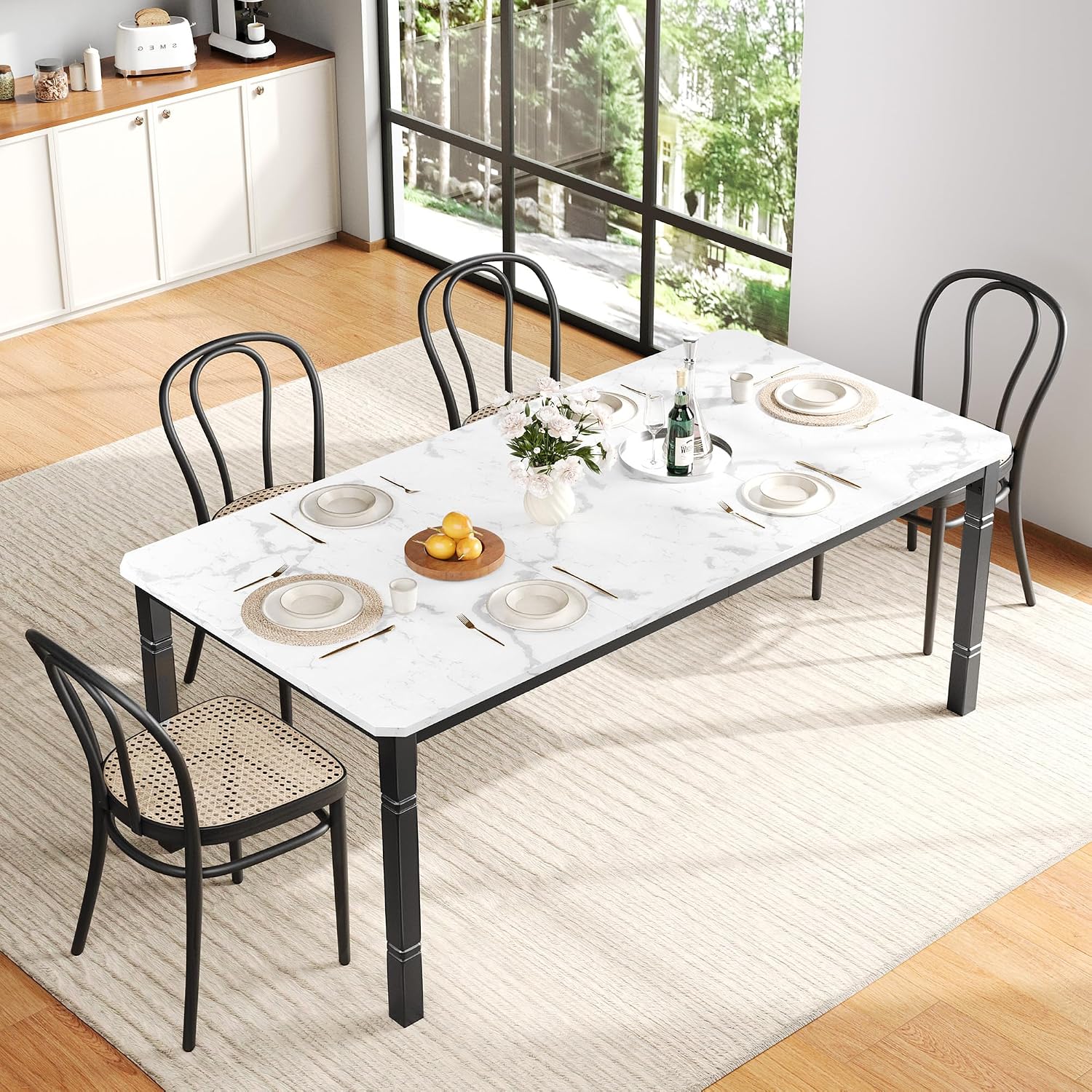 Garvee 78 in Large Industrial Dining Table for 6-8, Kitchen Table with Heavy Duty Metal Legs, Wood Desk with Chamfer Corner for Dining Room, Kitchen, Living Room, Easy Assembly