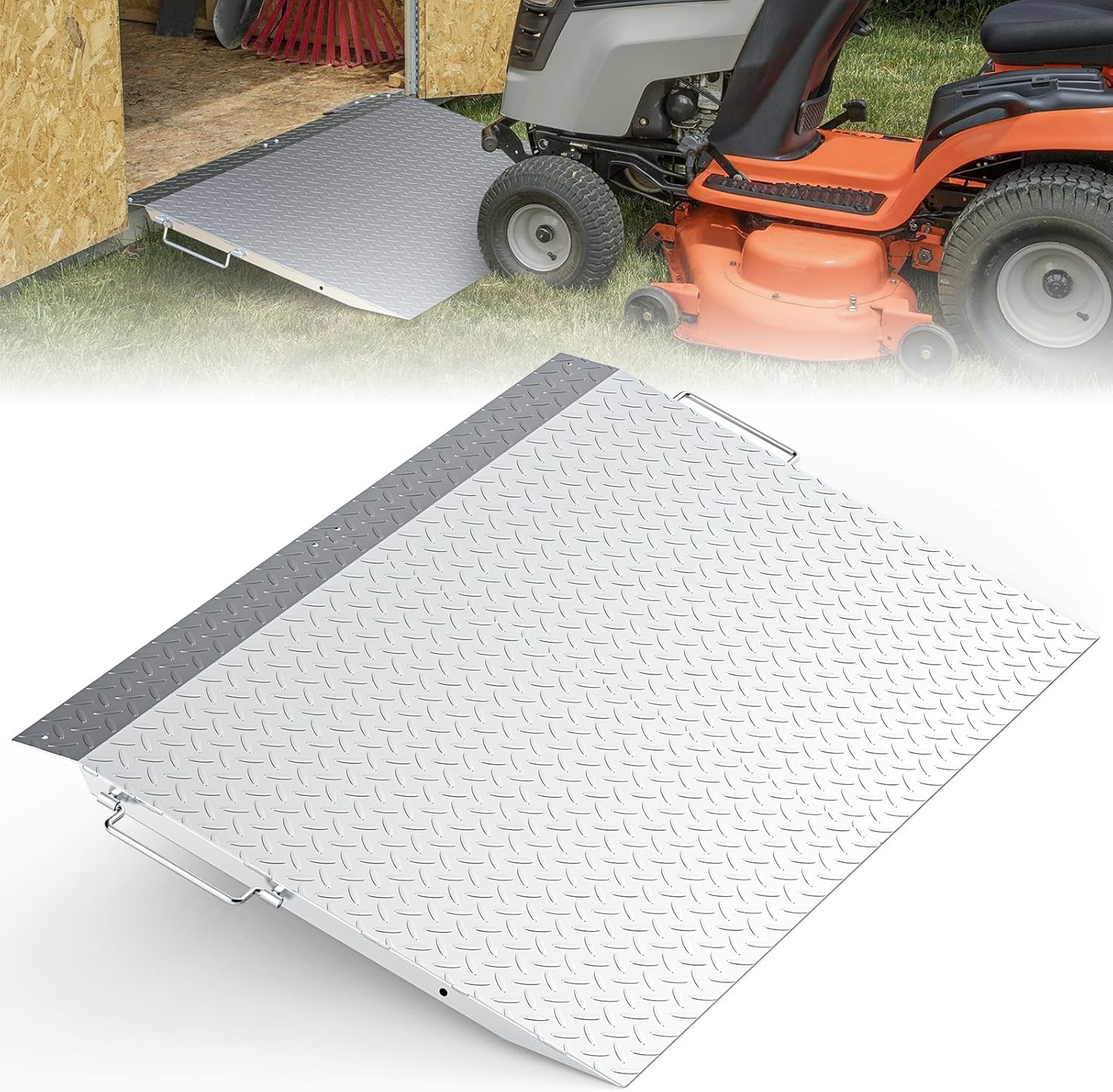 Upgraded Shed Ramp for Riding Mower 2PCS, 29' Lx48 W Anti-Slip Loading Ramps for Lawn Mowers,Pickup Trucks,Garage Threshold Doorway Tractor,Snow Blower,Garden Cart, 1500lbs Capacity