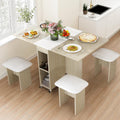 AWQM Foldable Dining Table Set for 4,Folding Dining Table with 4 Leather Chairs & Storage,Drop Leaf Dinner Table with 6 Wheels,Folding Kitchen Table and Chairs Set for Small Spaces,Beige