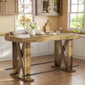 LITTLE TREE 63-Inch Industrial Bar Table with Metal Footrest, Kitchen Pub Table with Sturdy and Heavy Duty X-Base, for Dining Room, Living Room, Home Bar (Mocha, 1)