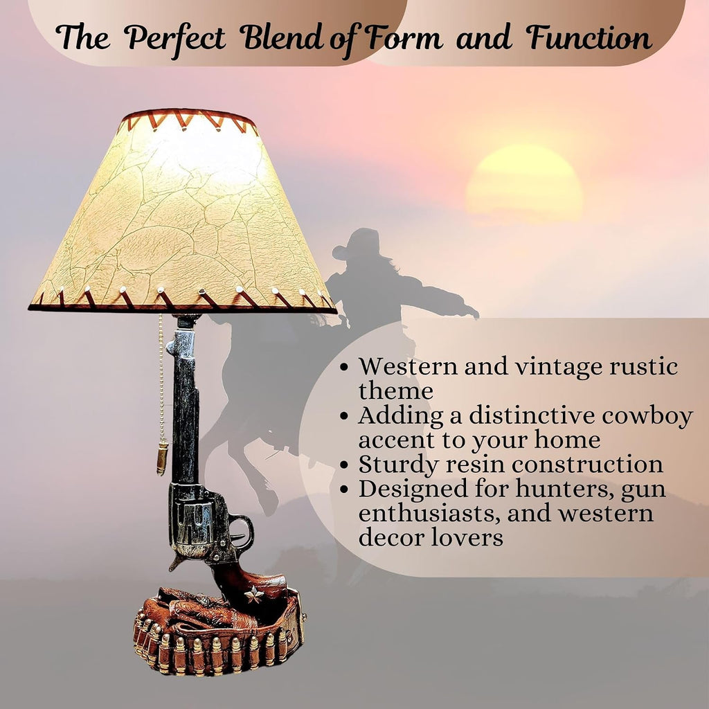 BestGiftEver Set of 2 Old Western Style Six Shooter Revolver Lamps - Rustic Table Lamps for Living Room, Bedroom - Perfect for Man Cave Decor, Lodge, and Western Cowboy Enthusiasts