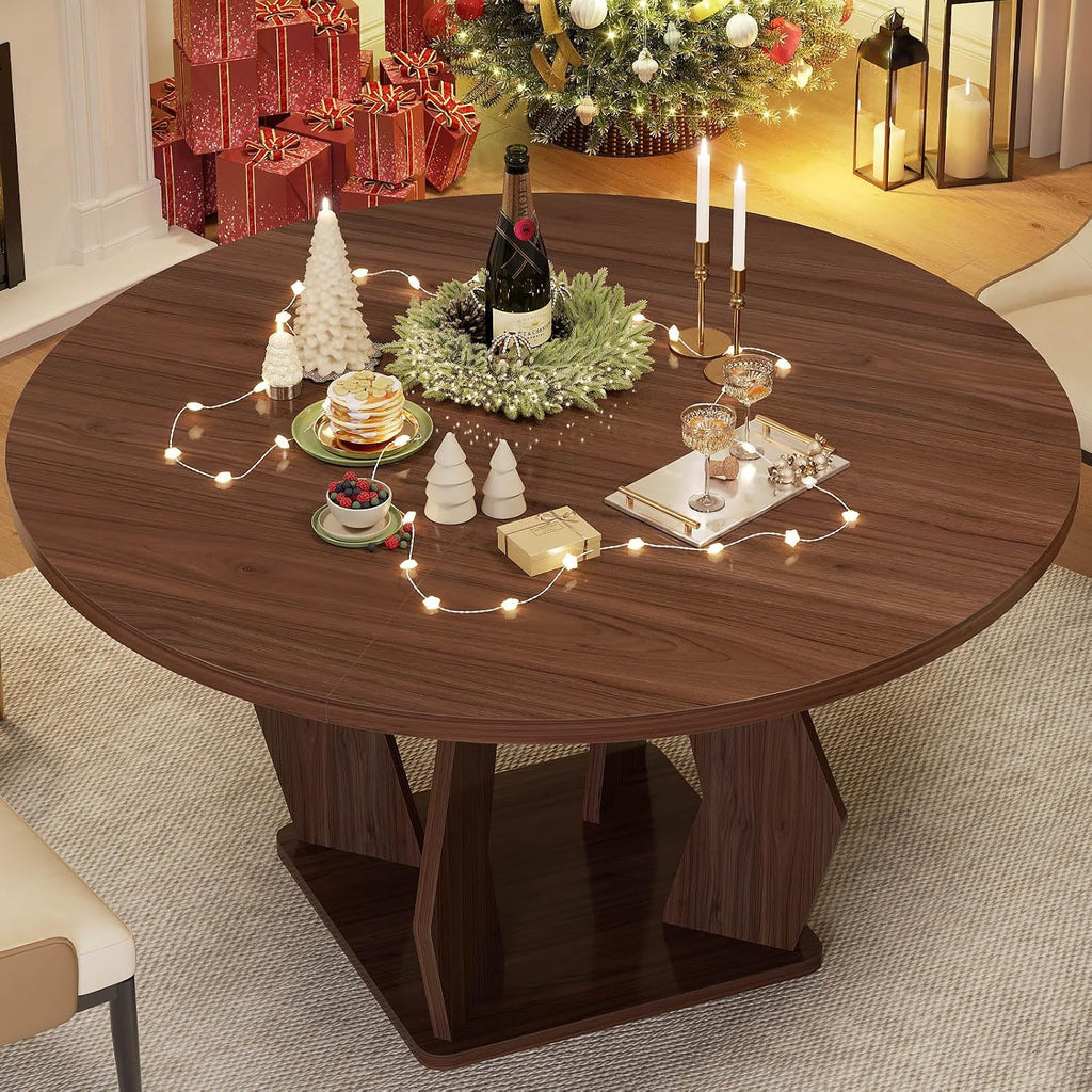 IBF Walnut Round Dining Table,Modern Wood Dinner Tables,Round Kitchen Table for 4 to 6,Farmhouse Dining Tables for Home,Living Room,Office,47 Inch